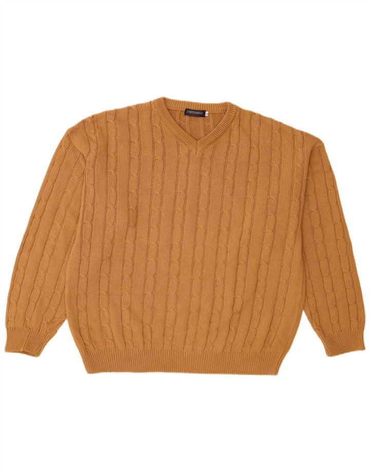 Herman Mens V-Neck Jumper Sweater XL Brown Cotton
