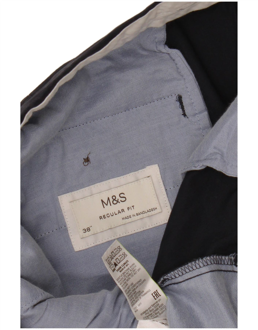 MARKS & SPENCER Mens Straight Regular Fit Chino Trousers W38 L30 Navy Blue