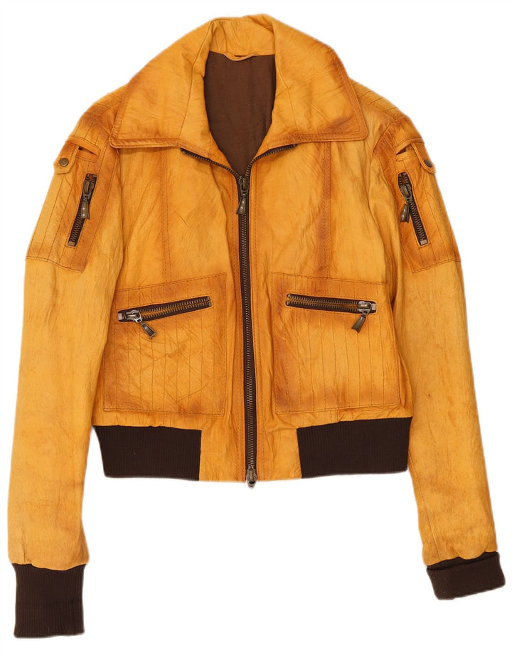 Vintage Womens Bomber Jacket IT 44 Medium Yellow Colourblock
