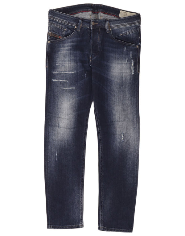 Diesel Mens Belther Distressed Tapered Slim Jeans W32 L30 Blue Cotton