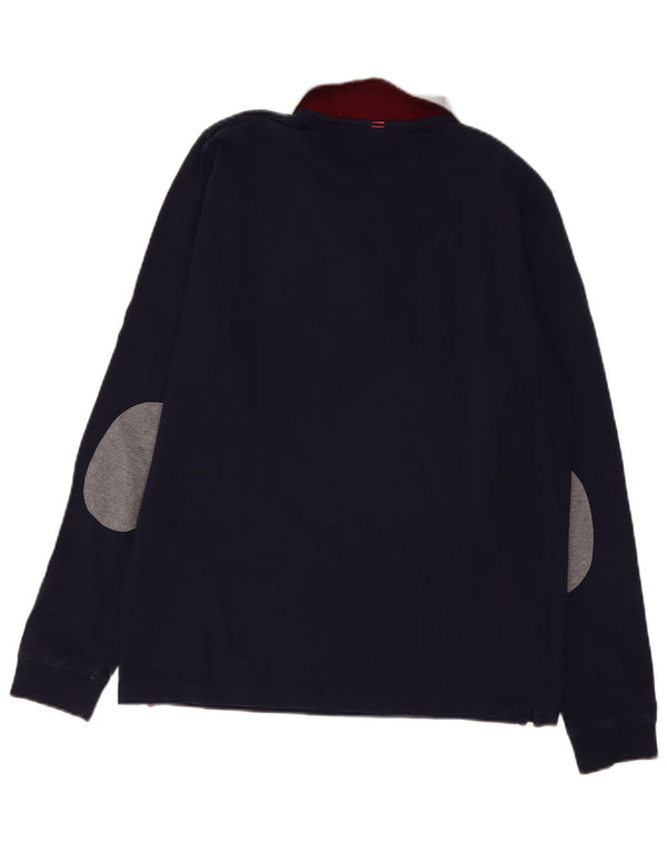 Sun68 Mens Long Sleeve Polo Shirt XL Navy Blue Colourblock Cotton