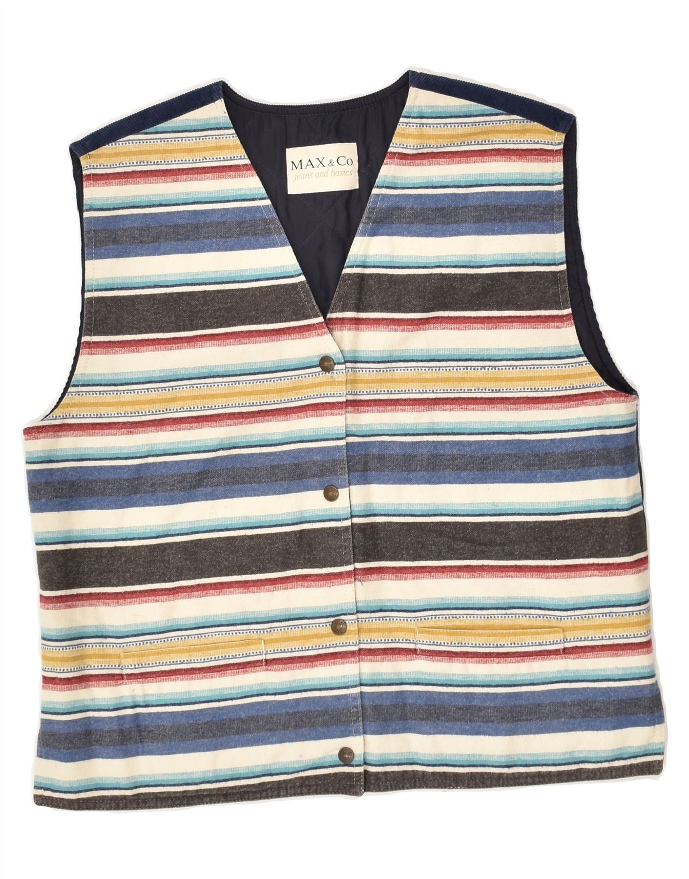 MAX & CO. Womens Gilet UK 14 Large Multicoloured Striped Cotton