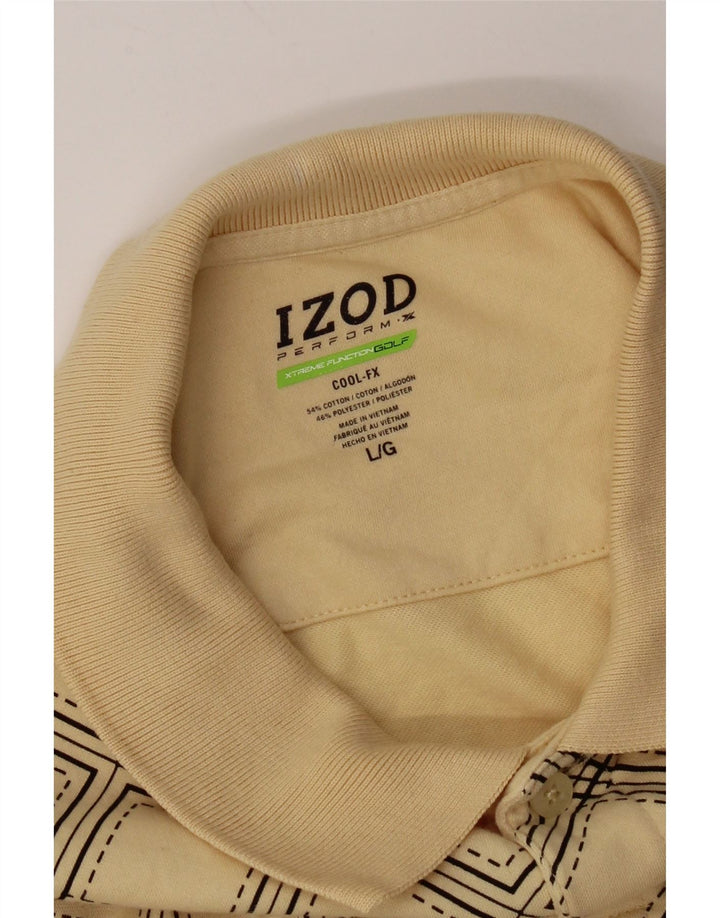 Izod Mens Polo Shirt Large Yellow Check Cotton