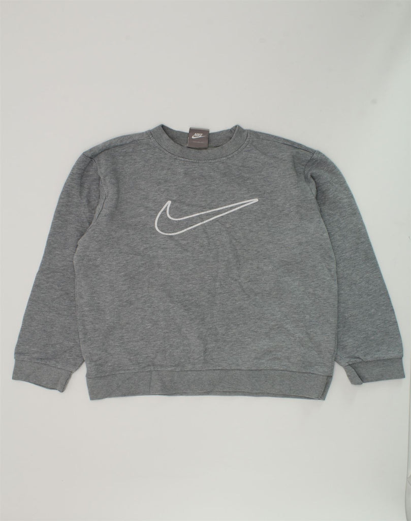 NIKE Boys Graphic Sweatshirt Jumper 8-9 Years Small Grey Cotton | Vintage Nike | Thrift | Second-Hand Nike | Used Clothing | Messina Hembry 