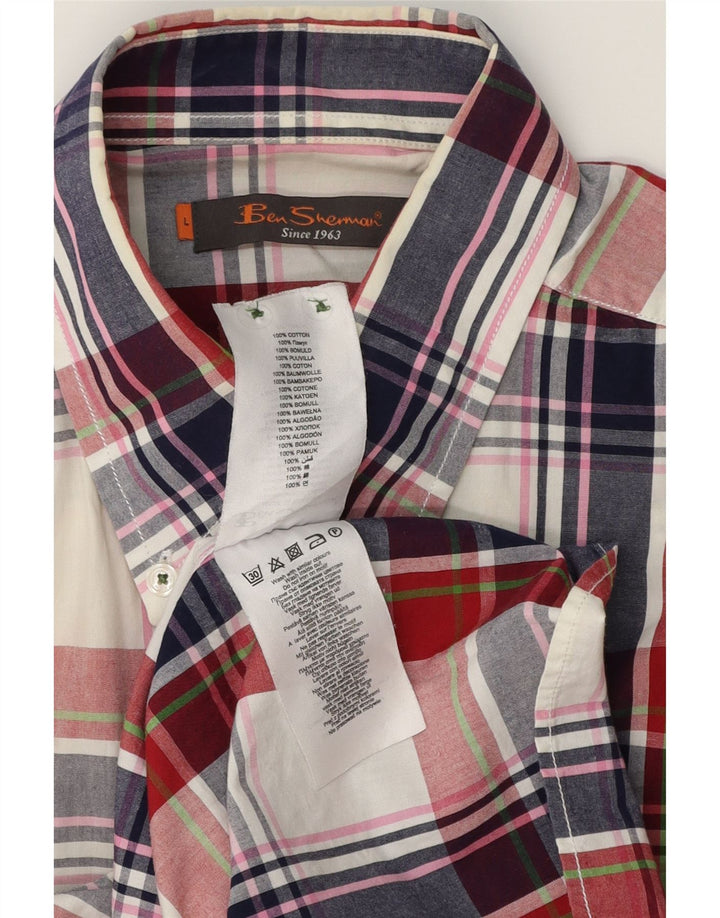 BEN SHERMAN Mens Short Sleeve Shirt Large Multicoloured Check Cotton