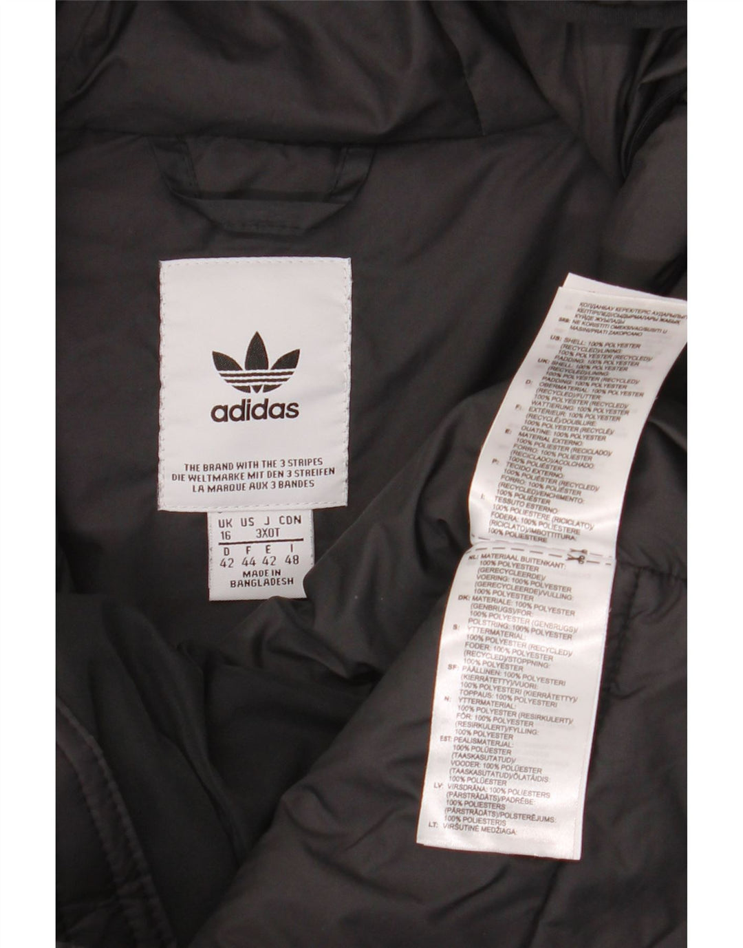 Adidas Womens Hooded Padded Jacket UK 16 Large Black Polyester