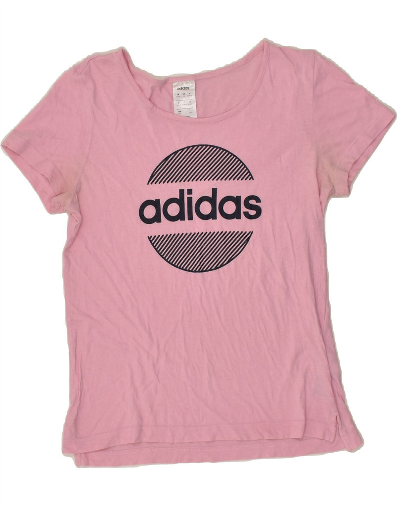 ADIDAS Womens Graphic T-Shirt Top UK 12/14 Medium Pink Cotton | Vintage Adidas | Thrift | Second-Hand Adidas | Used Clothing | Messina Hembry 