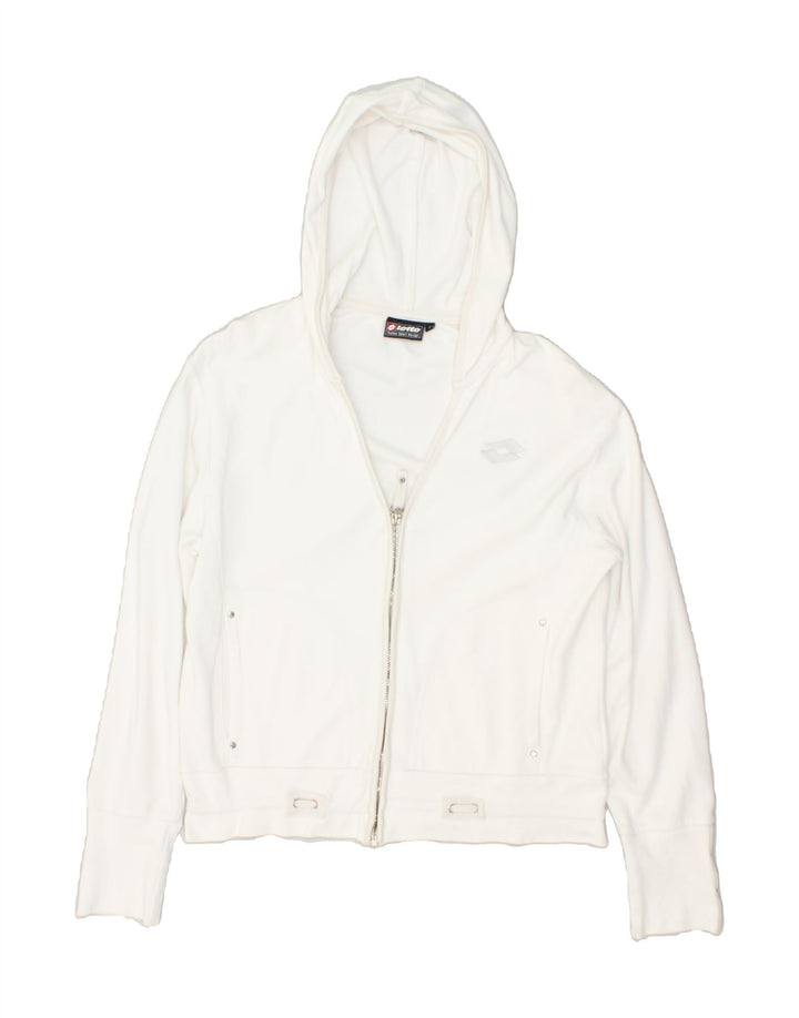 LOTTO Womens Loose Fit Zip Hoodie Sweater UK 10 Small White Cotton | Vintage Lotto | Thrift | Second-Hand Lotto | Used Clothing | Messina Hembry 