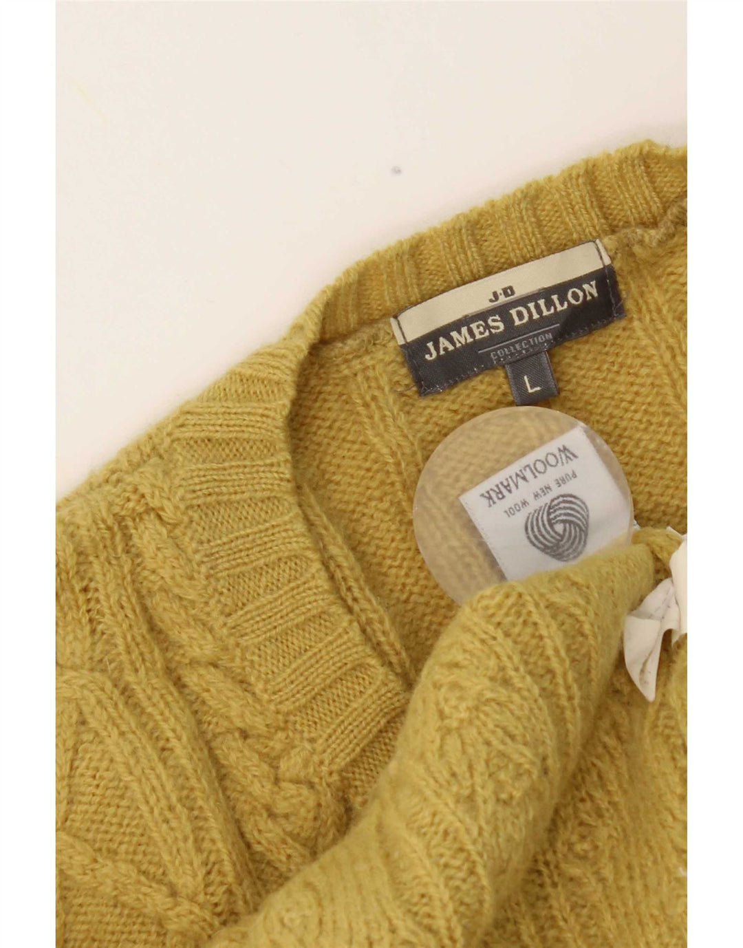 James Dillon Mens V-Neck Jumper Sweater Large Yellow New Wool