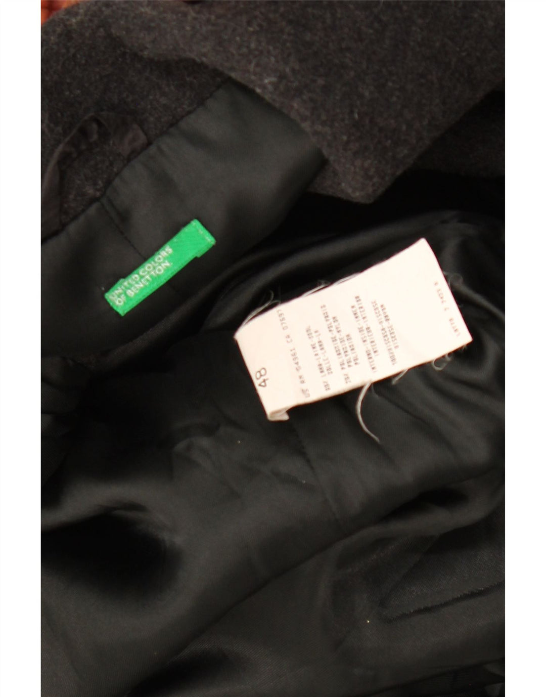 BENETTON Womens Overcoat IT 48 XL Black Wool