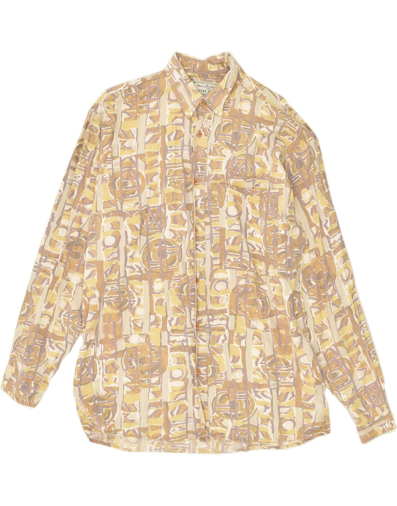 LERROS Mens Abstract Pattern Shirt Large Beige Viscose | Vintage Lerros | Thrift | Second-Hand Lerros | Used Clothing | Messina Hembry 