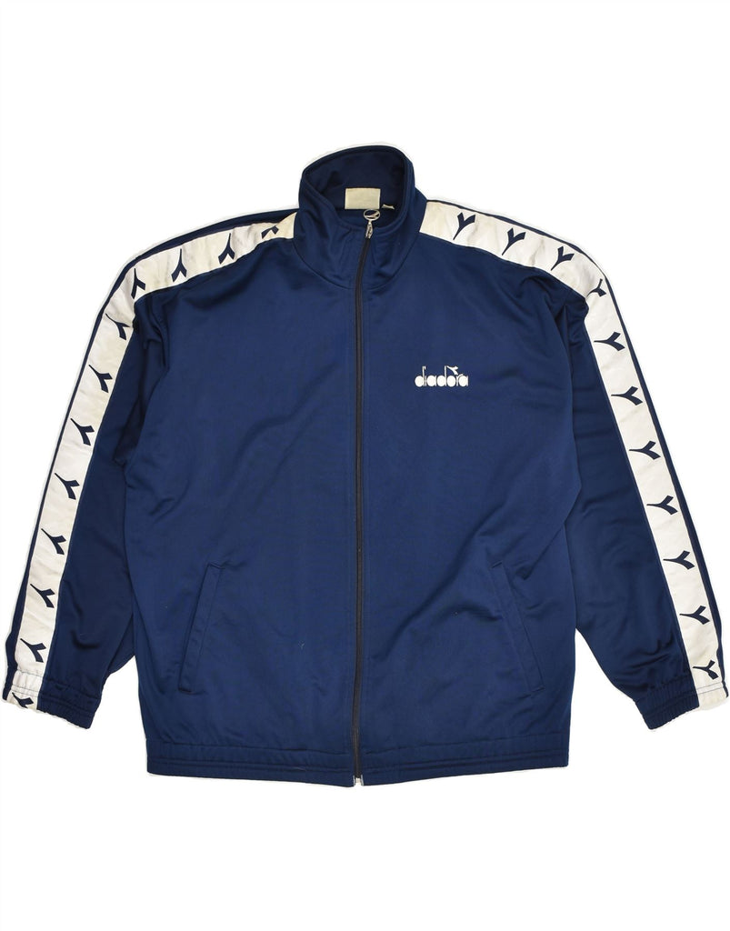 DIADORA Mens Graphic Tracksuit Top Jacket EU 40 Medium Navy Blue Polyester | Vintage Diadora | Thrift | Second-Hand Diadora | Used Clothing | Messina Hembry 