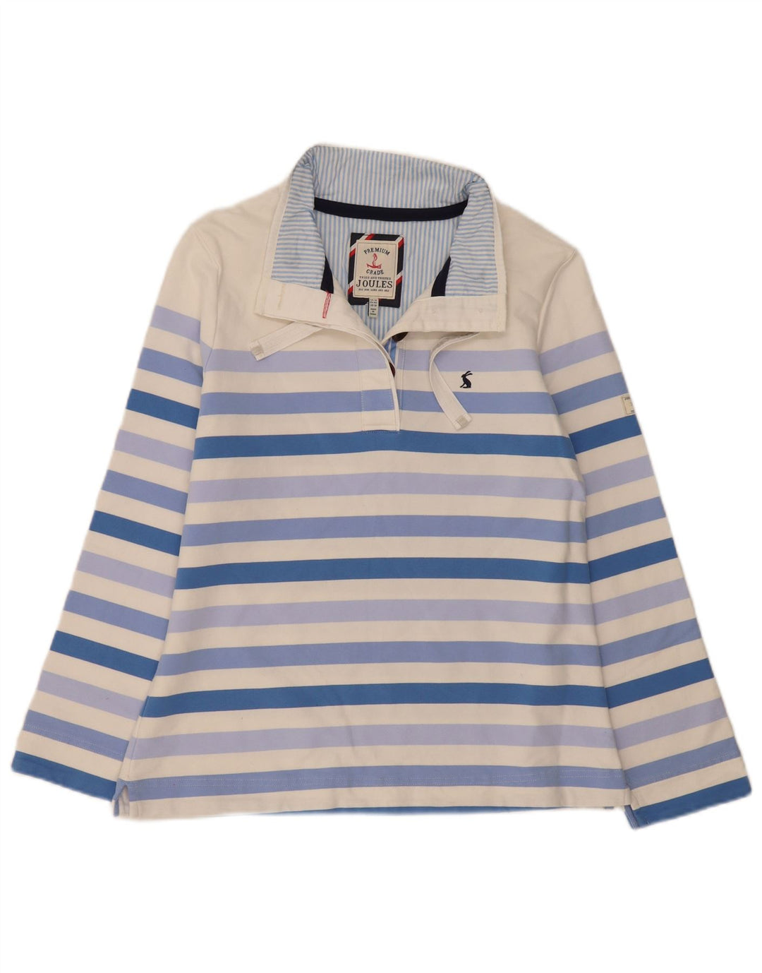 Joules Womens Button Neck Sweatshirt Jumper UK 14 Large White Striped