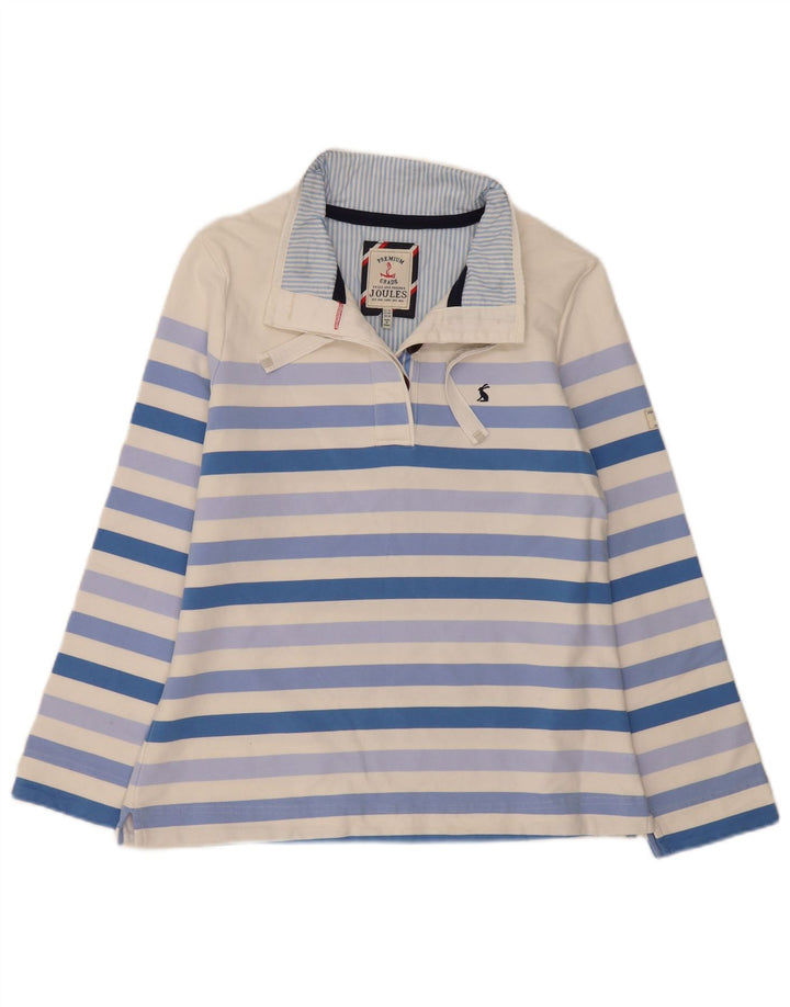 Joules Womens Button Neck Sweatshirt Jumper UK 14 Large White Striped