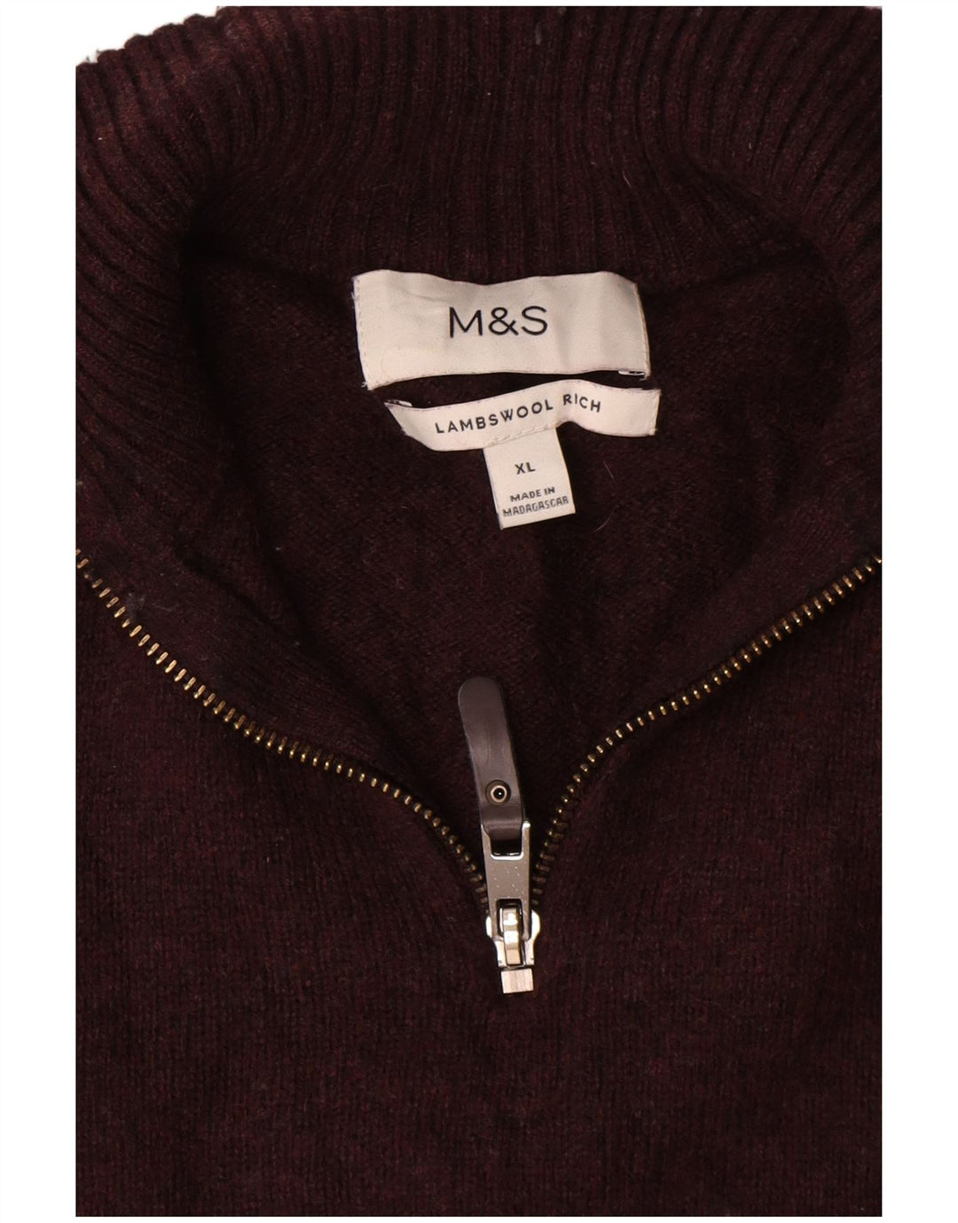 Marks & Spencer Mens Zip Neck Jumper Sweater XL Burgundy Lambswool