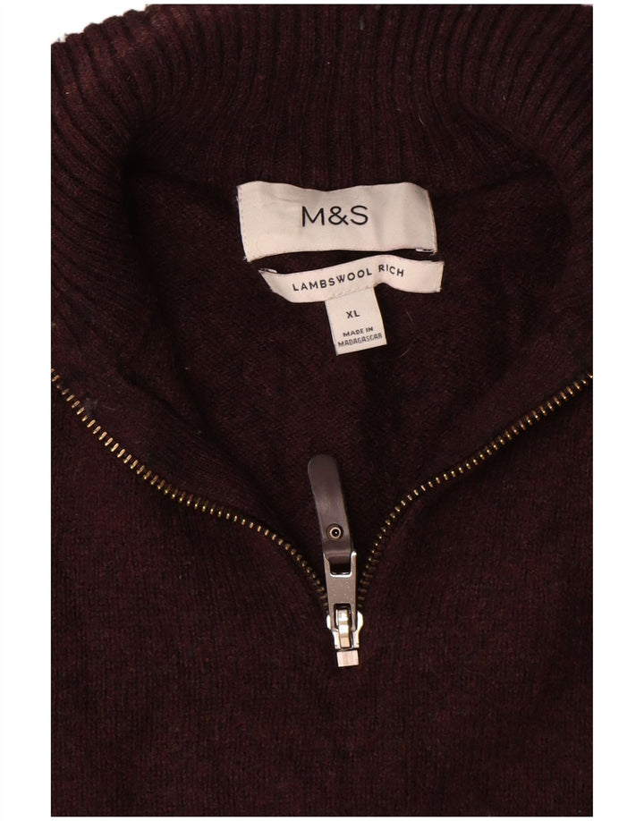 Marks & Spencer Mens Zip Neck Jumper Sweater XL Burgundy Lambswool