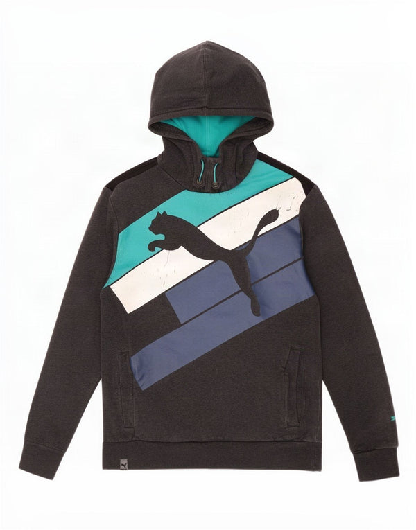 Puma Mens Graphic Hoodie Jumper Medium Grey Colourblock