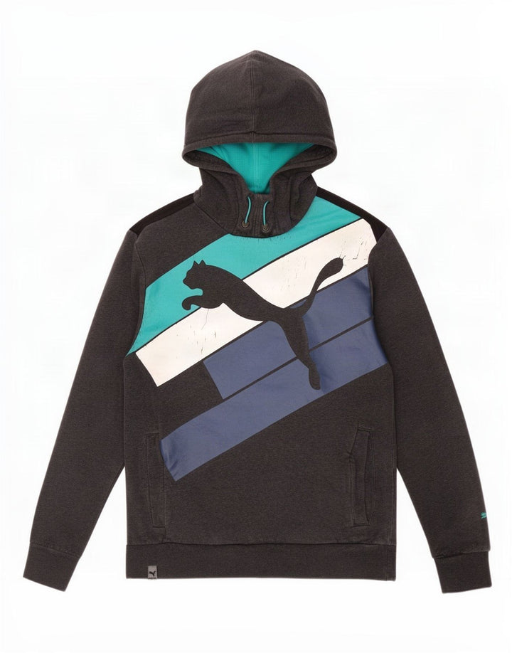 Puma Mens Graphic Hoodie Jumper Medium Grey Colourblock