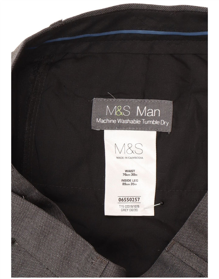 Marks & Spencer Mens Straight Suit Trousers W30 L35 Grey Polyester