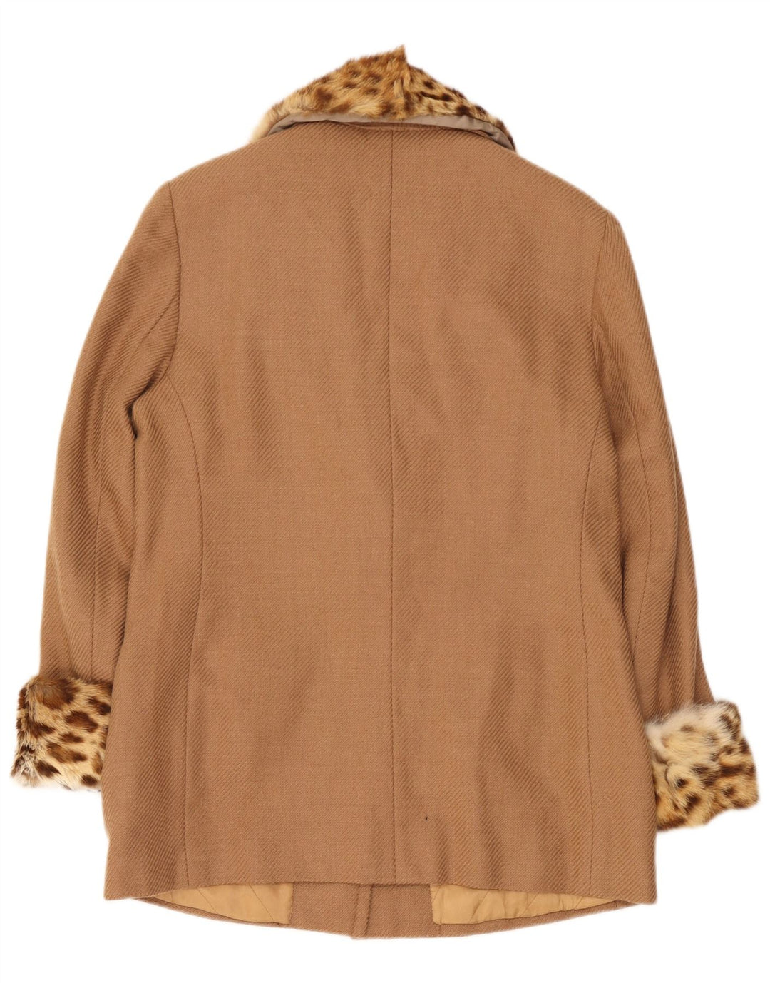 Vintage Womens Short Overcoat UK 14 Medium Beige Animal Print