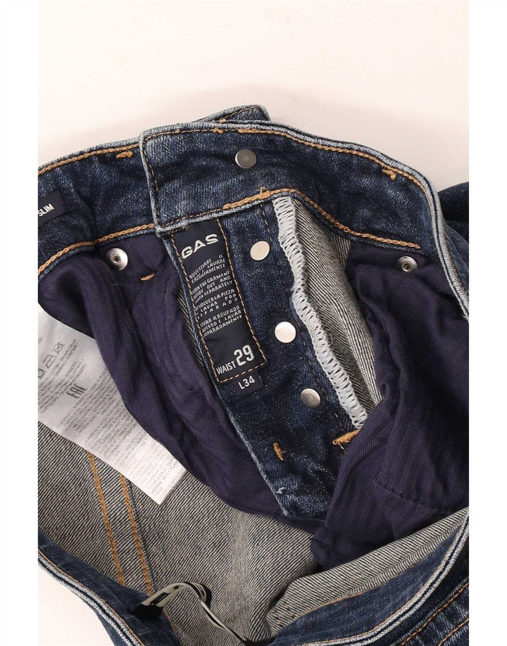 Gas Mens Distressed Slim Jeans W29 L34 Navy Blue Cotton