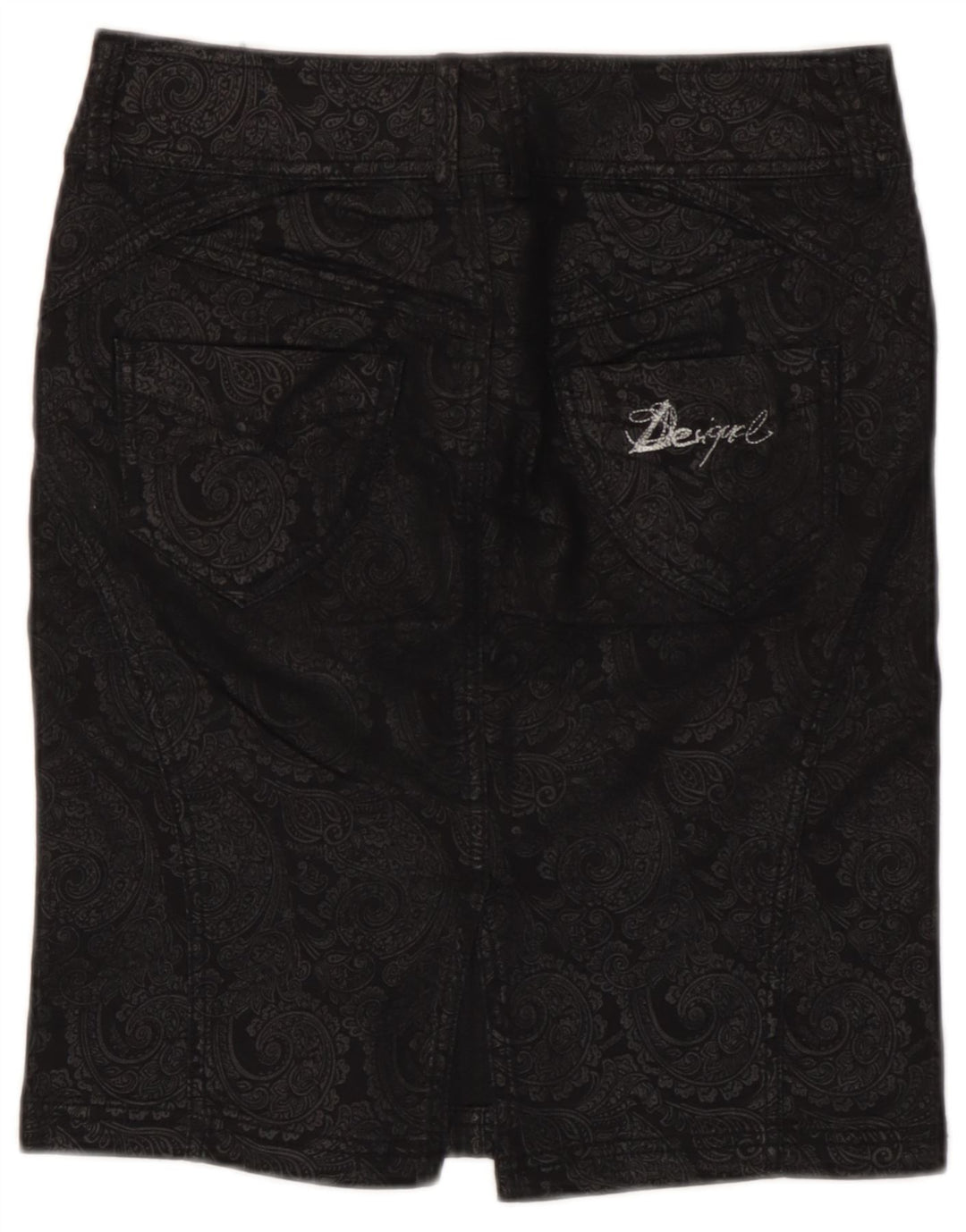 Desigual Womens Pencil Skirt EU 38 Medium W28  Black Paisley