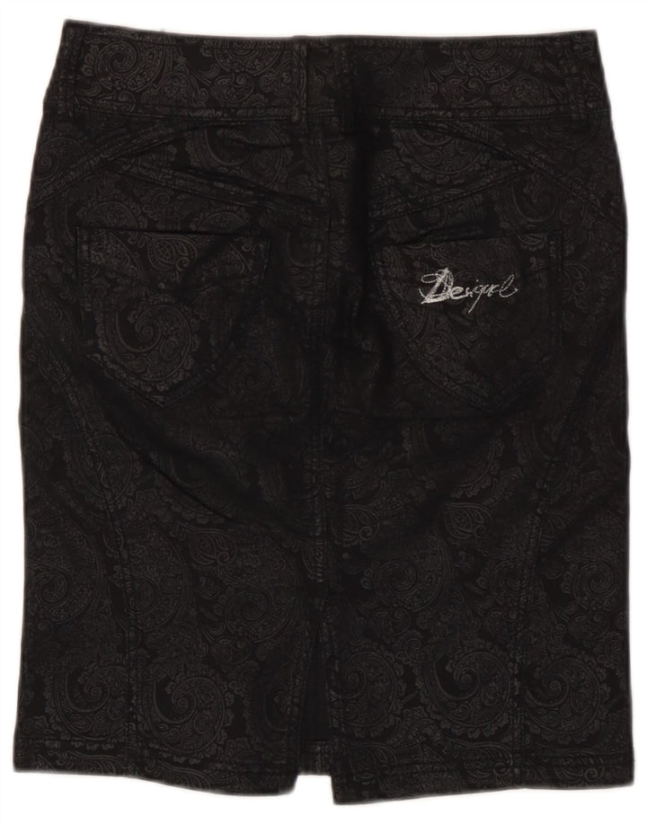 Desigual Womens Pencil Skirt EU 38 Medium W28  Black Paisley