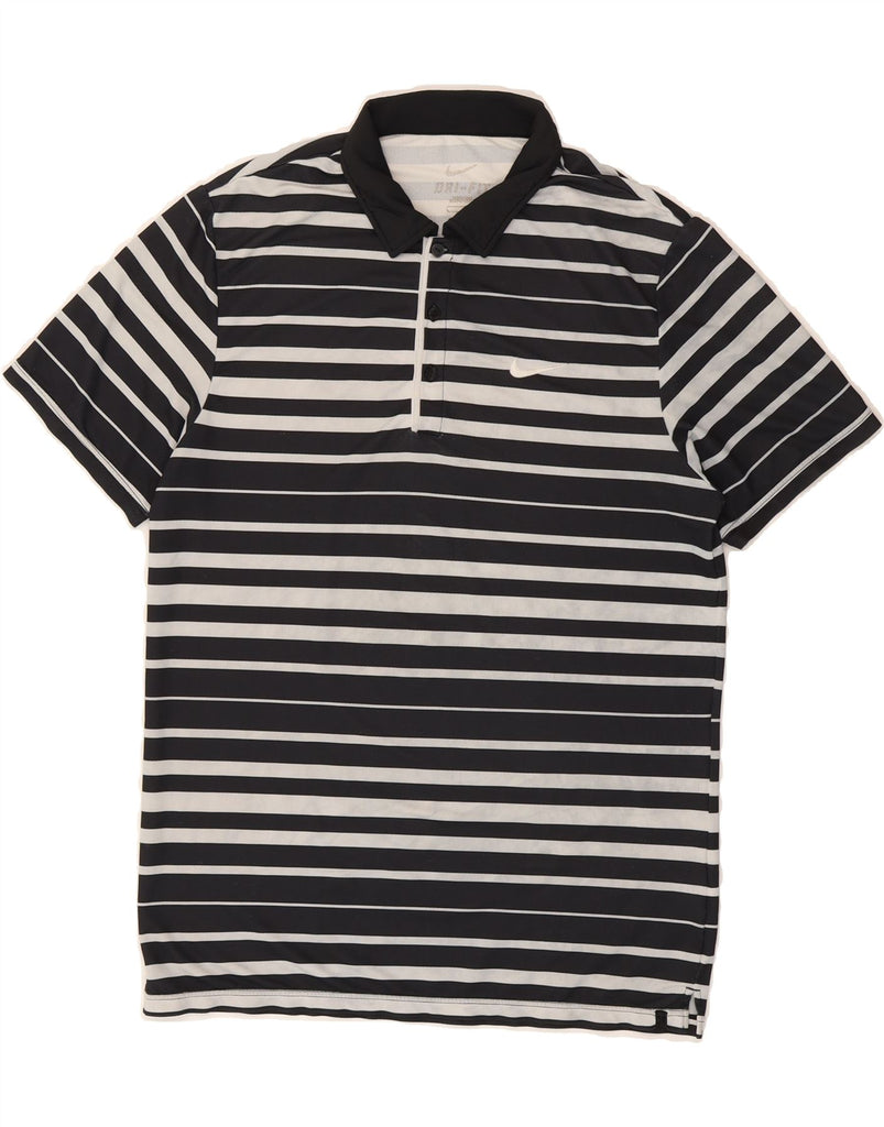 NIKE Mens Dri Fit Polo Shirt Medium Black Striped Polyester Vintage Nike and Second-Hand Nike from Messina Hembry 