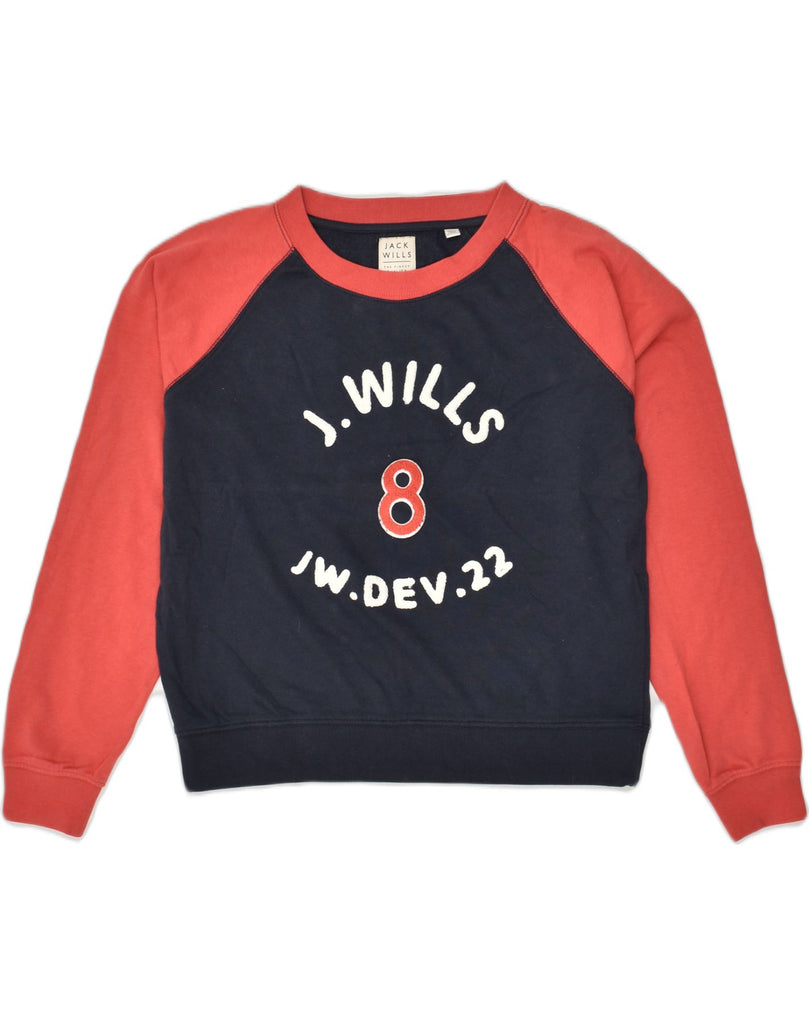 JACK WILLS Womens Graphic Sweatshirt Jumper UK 10 Small  Navy Blue | Vintage Jack Wills | Thrift | Second-Hand Jack Wills | Used Clothing | Messina Hembry 