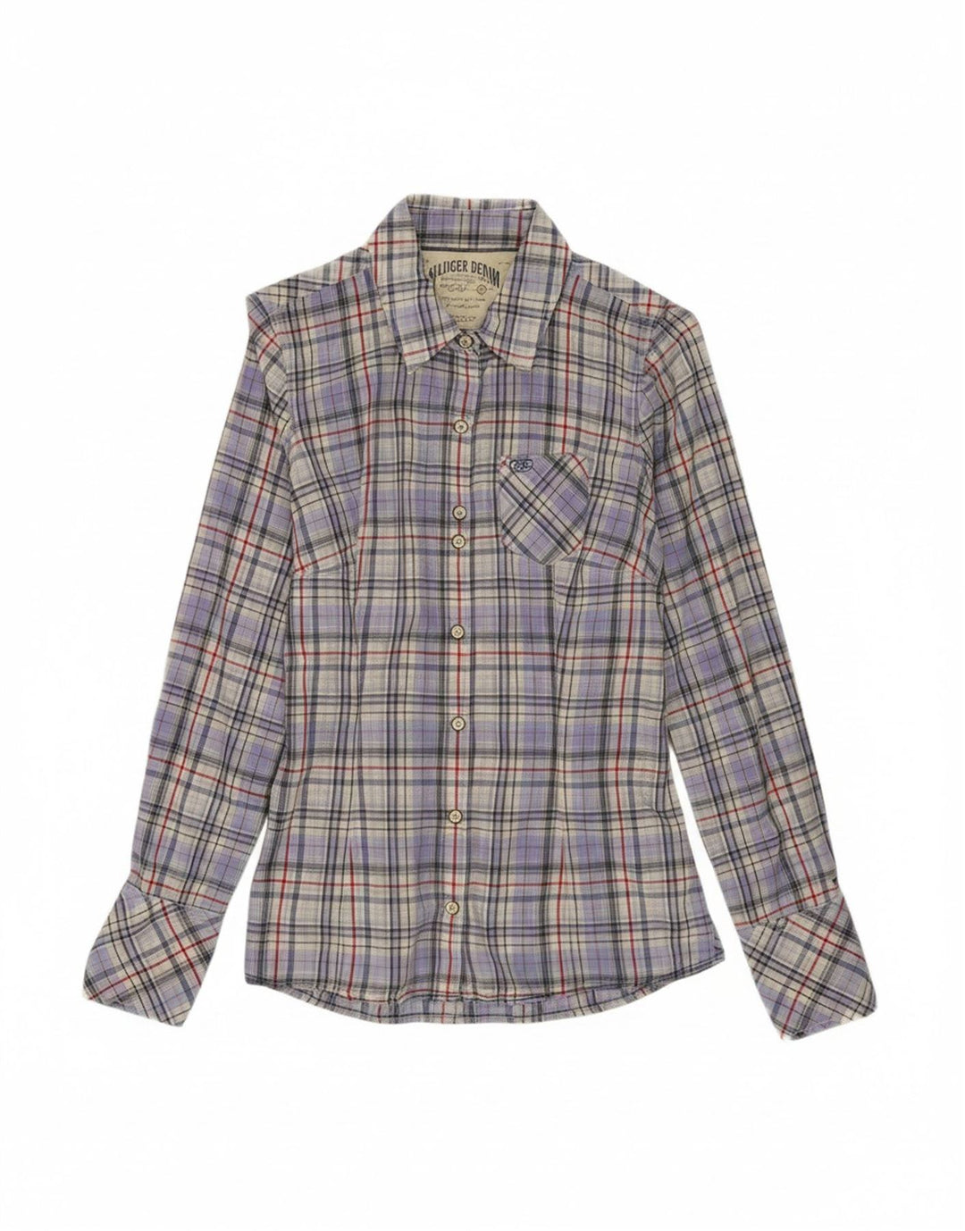 TOMMY HILFIGER Womens Shirt UK 8 Small Blue Check Cotton