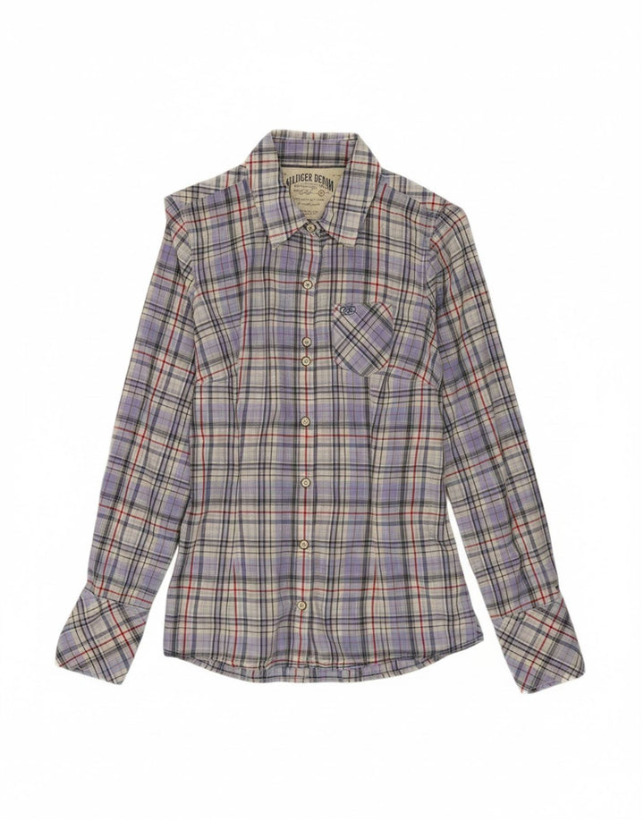 TOMMY HILFIGER Womens Shirt UK 8 Small Blue Check Cotton