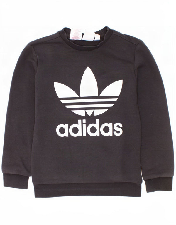 Adidas Boys Graphic Sweatshirt Jumper 7-8 Years Black Cotton
