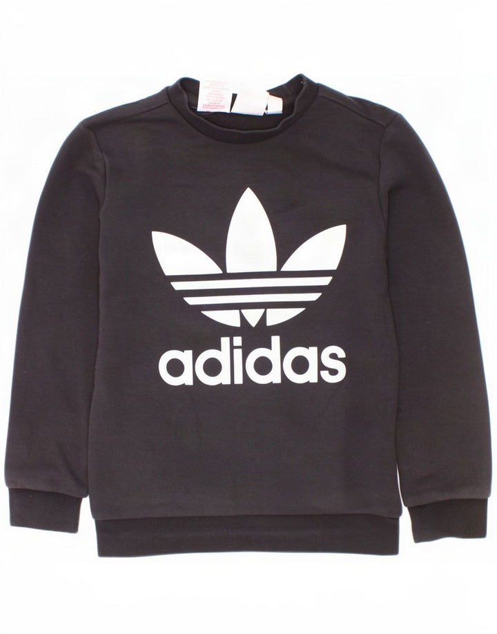 Adidas Boys Graphic Sweatshirt Jumper 7-8 Years Black Cotton