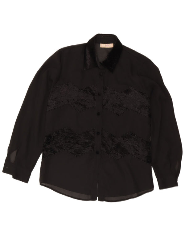Vintage Womens Shirt Blouse IT 46 Large Black Striped Polyester