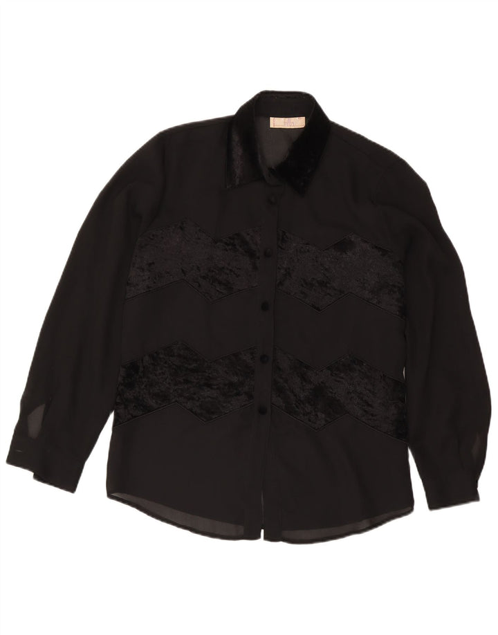 Vintage Womens Shirt Blouse IT 46 Large Black Striped Polyester