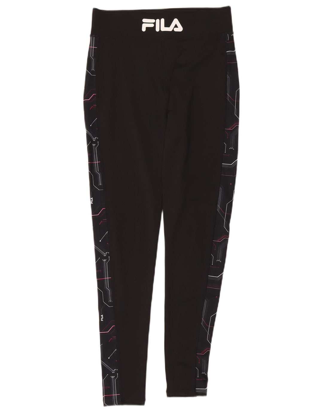 Fila Womens Graphic Leggings UK 12 Medium Black Geometric Polyester