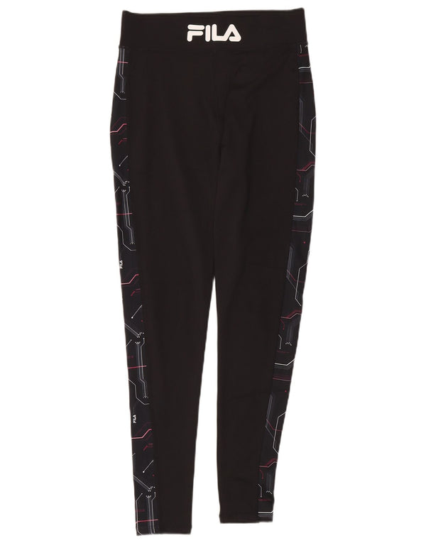 Fila Womens Graphic Leggings UK 12 Medium Black Geometric Polyester
