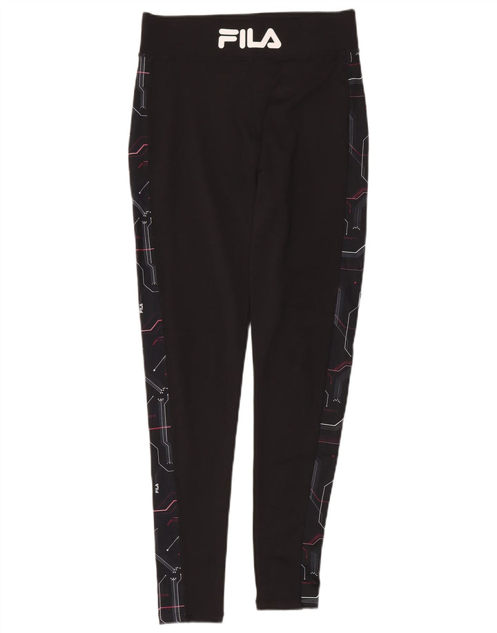 Fila Womens Graphic Leggings UK 12 Medium Black Geometric Polyester