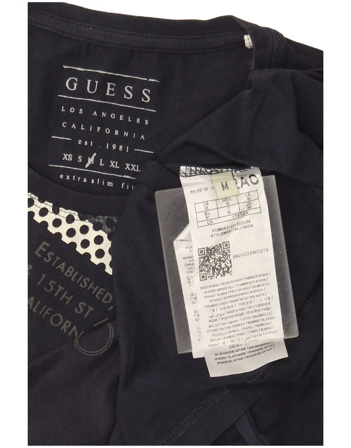 Guess Mens Extra Slim Graphic T-Shirt Top Medium Navy Blue Cotton
