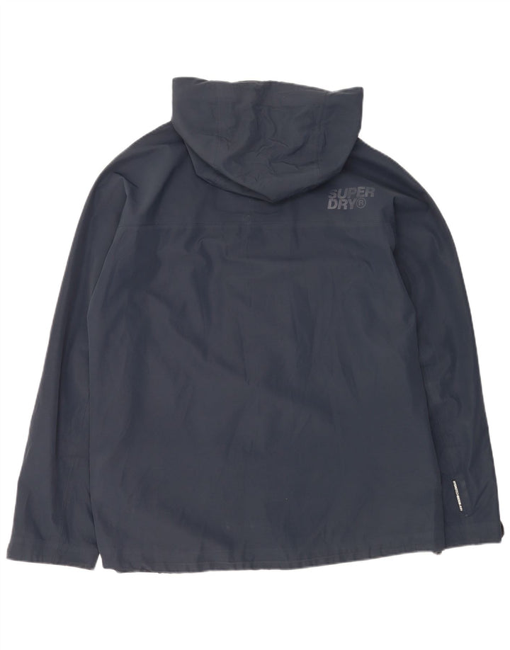 Superdry Mens Hooded Rain Jacket UK 40 Large Navy Blue Polyester