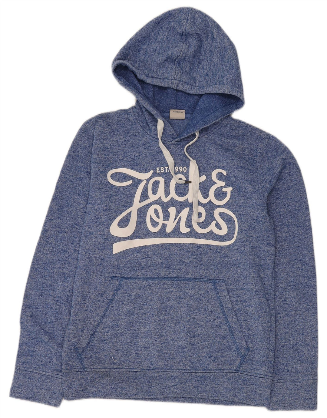 Jack & Jones Mens Graphic Hoodie Jumper Small Blue Flecked Polyester