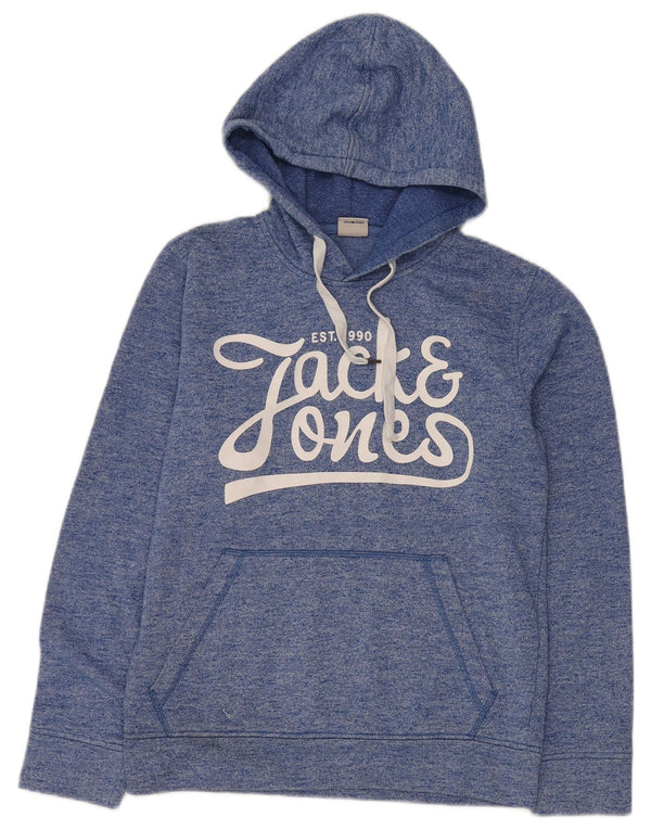 Jack & Jones Mens Graphic Hoodie Jumper Small Blue Flecked Polyester