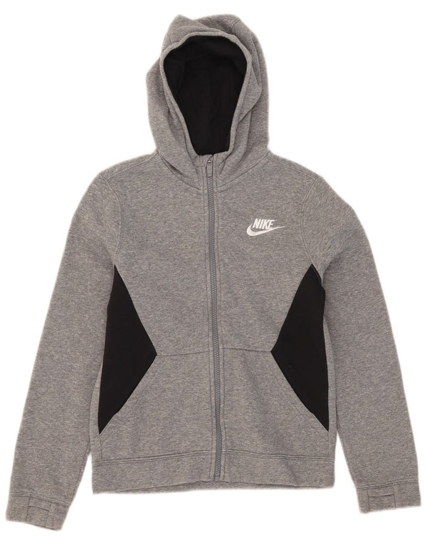 Nike Boys Zip Hoodie Sweater 10-11 Years Medium Grey Colourblock Cotton