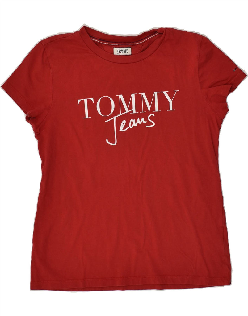 TOMMY JEANS Womens Graphic T-Shirt Top UK 12 Medium Red | Vintage Tommy Jeans | Thrift | Second-Hand Tommy Jeans | Used Clothing | Messina Hembry 