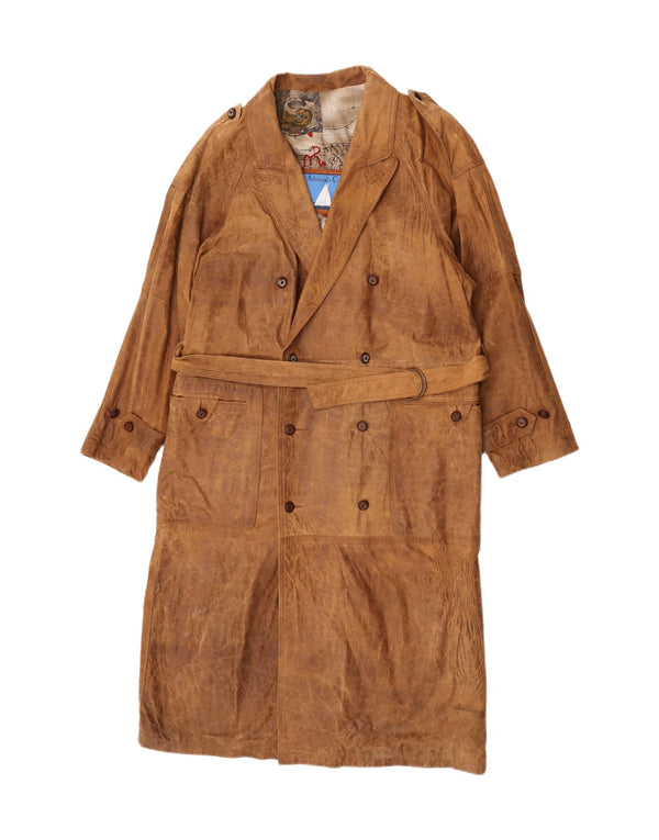 Vintage Mens Double Breasted Leather Coat EU 48 Medium Brown Leather