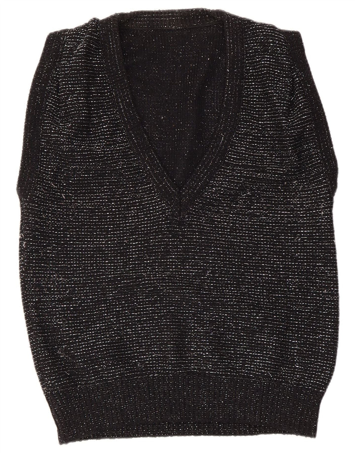 VINTAGE Womens Vest Tank Top EU 40/42 Medium Black Flecked Acrylic