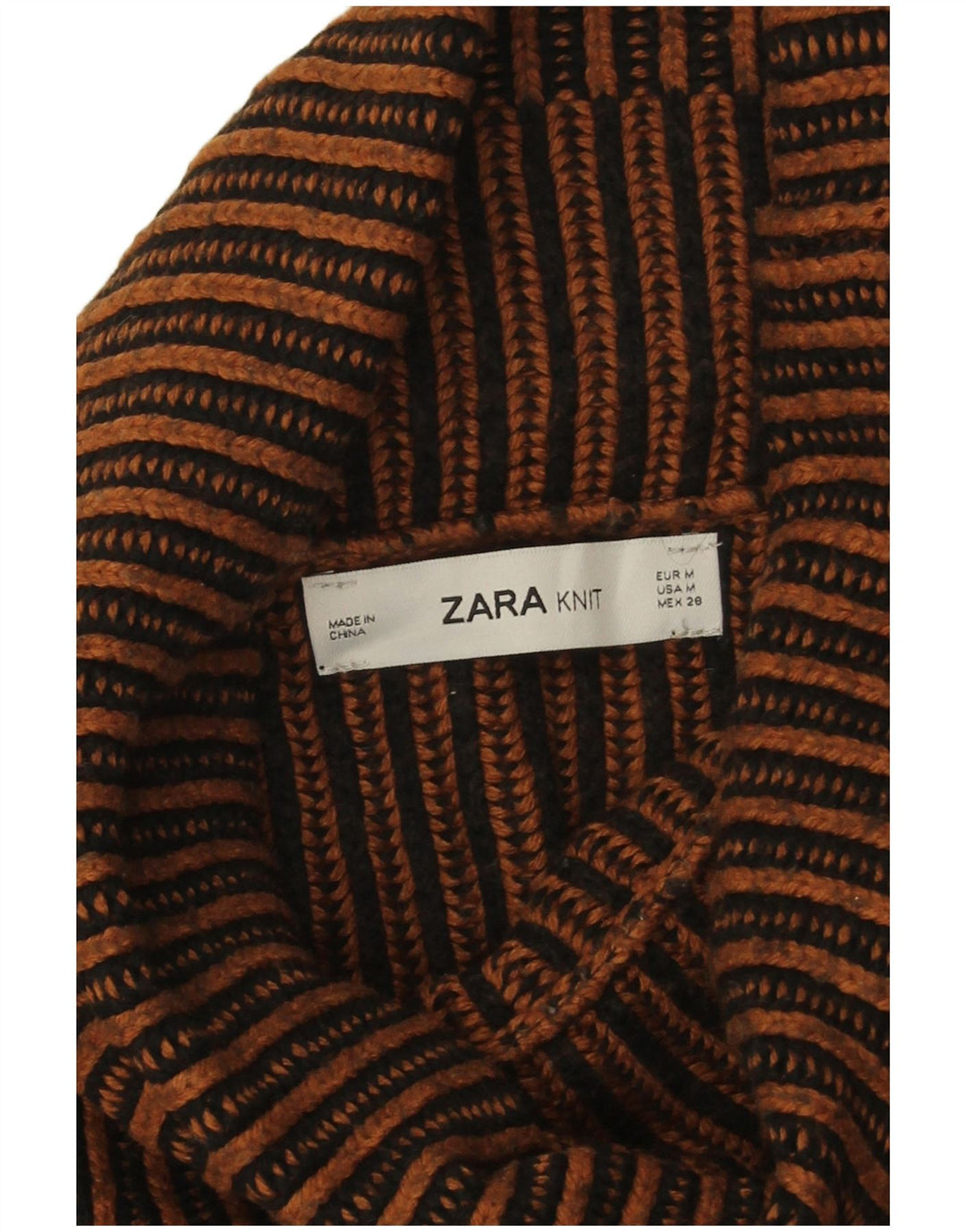 Zara Womens Oversized Roll Neck Jumper Sweater UK 14 Medium Brown Striped
