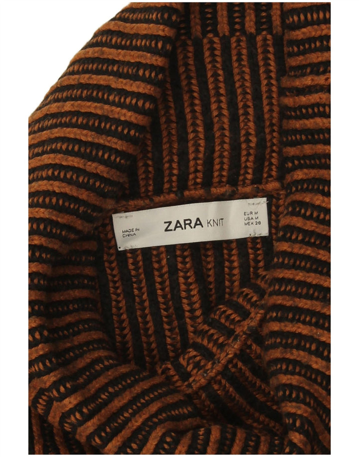Zara Womens Oversized Roll Neck Jumper Sweater UK 14 Medium Brown Striped