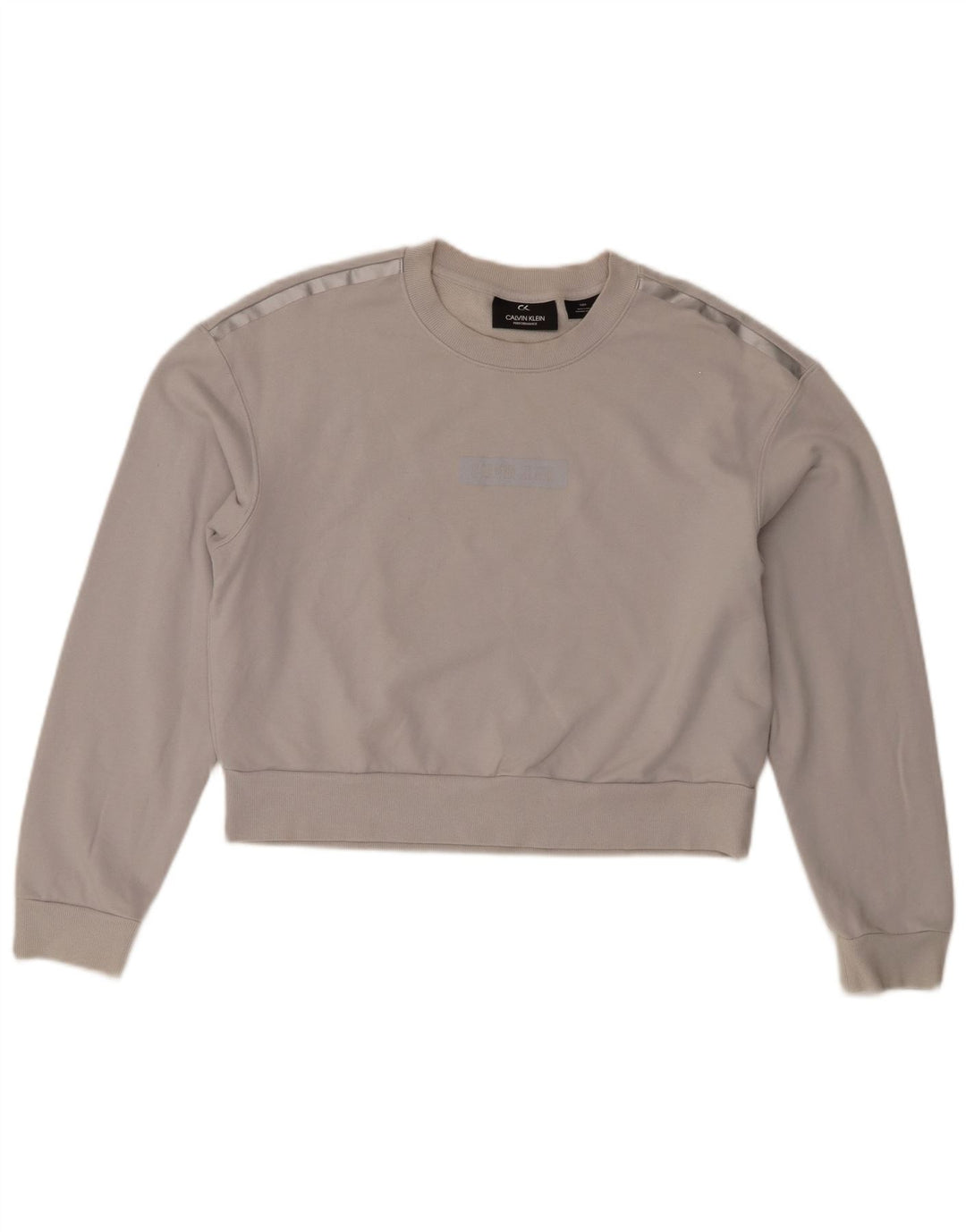 Calvin Klein Womens Crop Graphic Sweatshirt Jumper UK 14 Medium Grey Cotton