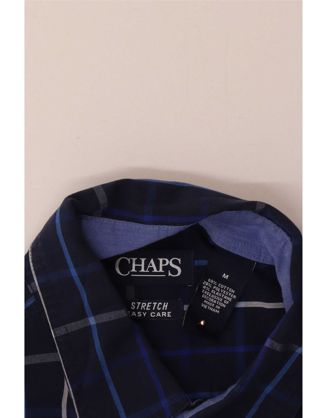 Chaps Mens Easy Care Shirt Medium Navy Blue Check Cotton